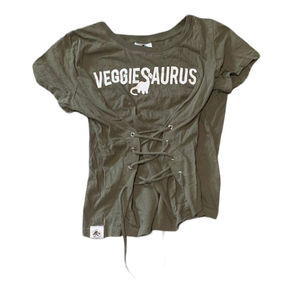 Universal studios Jurassic park woman’s small crop lace front green short sleev